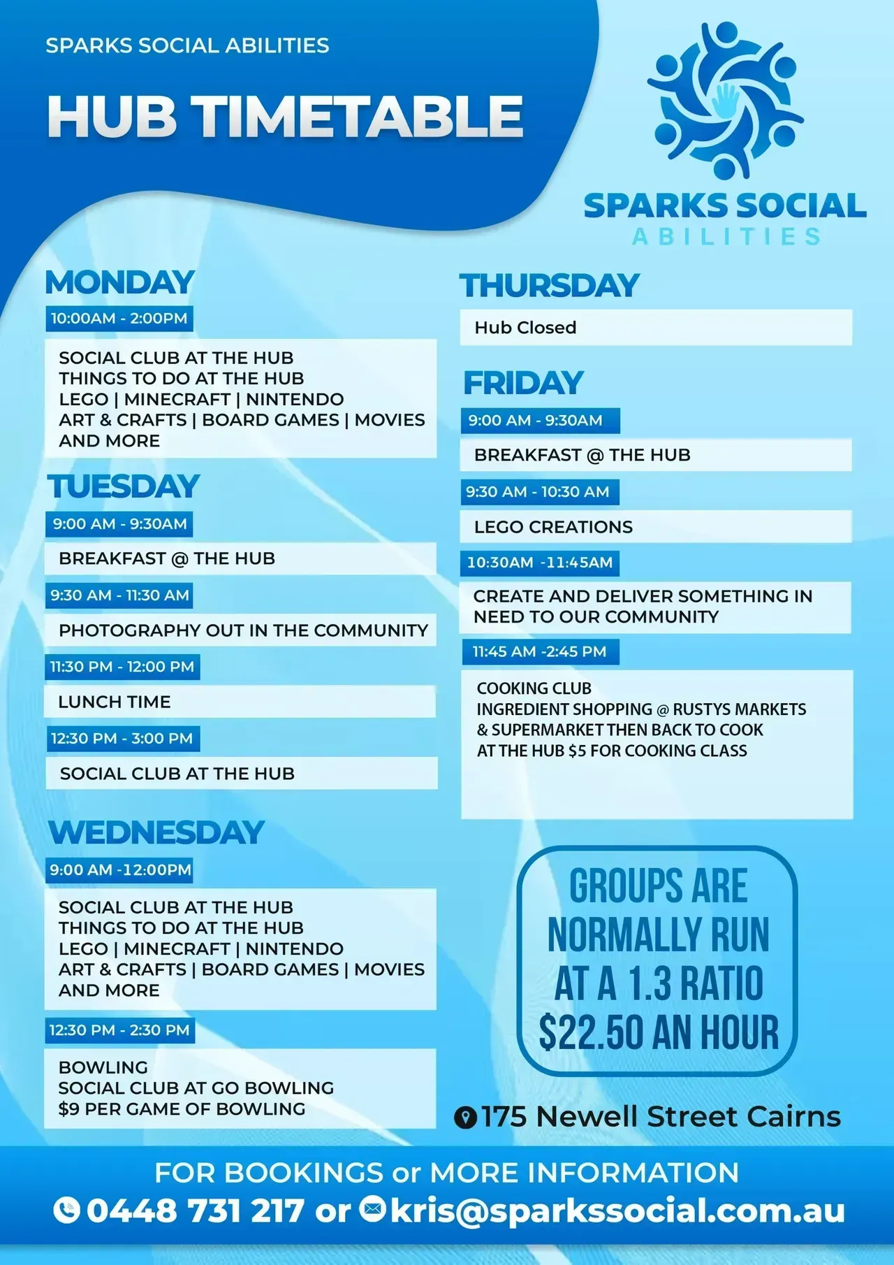 Hub Timetable — Sparks Social Abilities in Bungalow, QLD