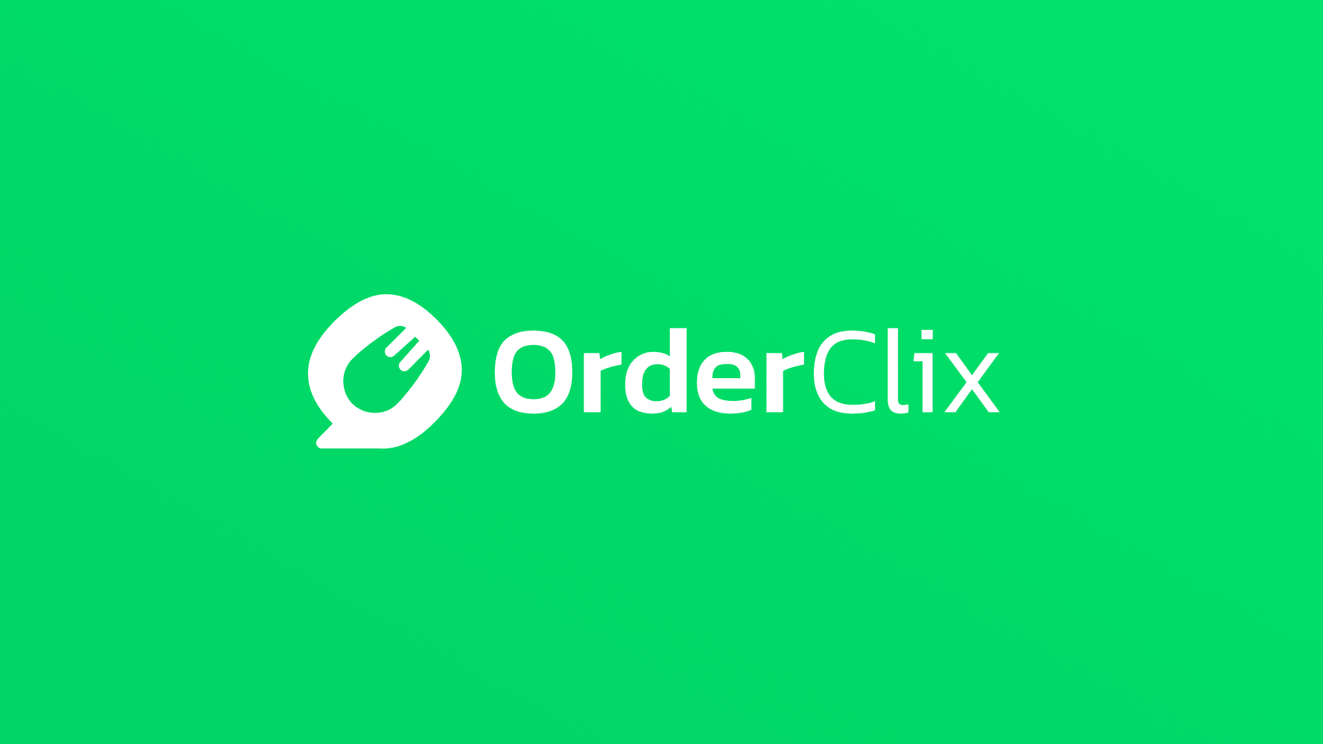 OrderClix logo on a bright green background with a white speech bubble and fork icon