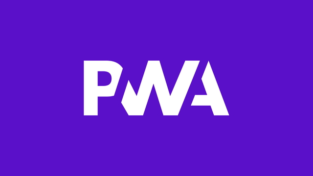 White “PWA” letters on a purple background