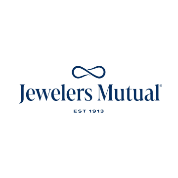 Jewellers Mutual logo with navy blue text and infinity symbol on white background