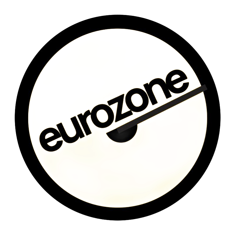 Eurozone logo in black text and circle on a white background