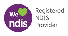 Registered NDIS Provider logo A logo for a registered nds provider with a heart in a purple circle.