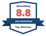 A badge that says avvo rating 8.8 john david sarai top attorney