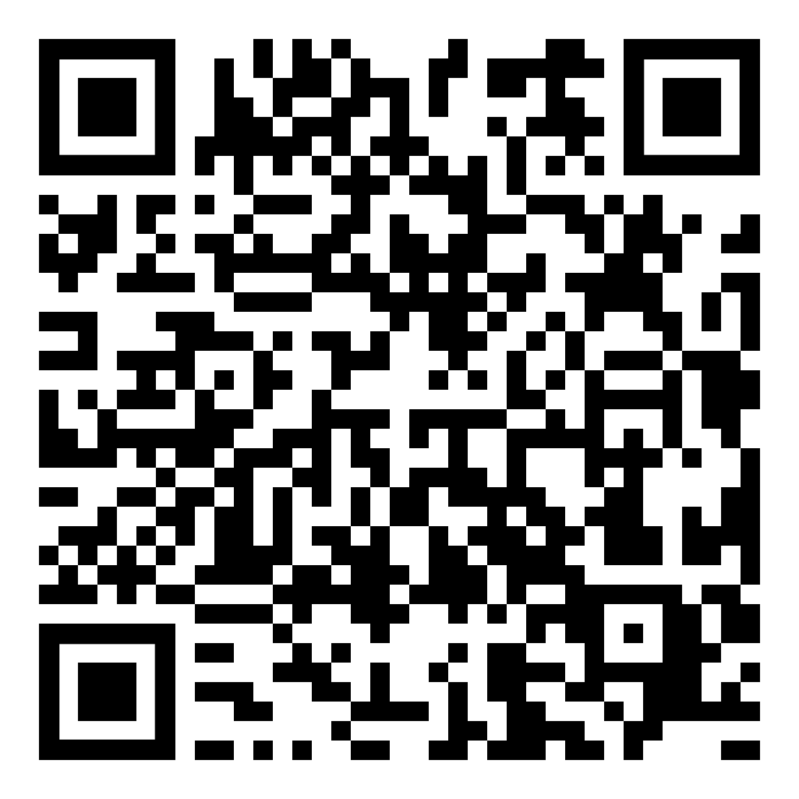 Black-and-white QR code centered on a white background