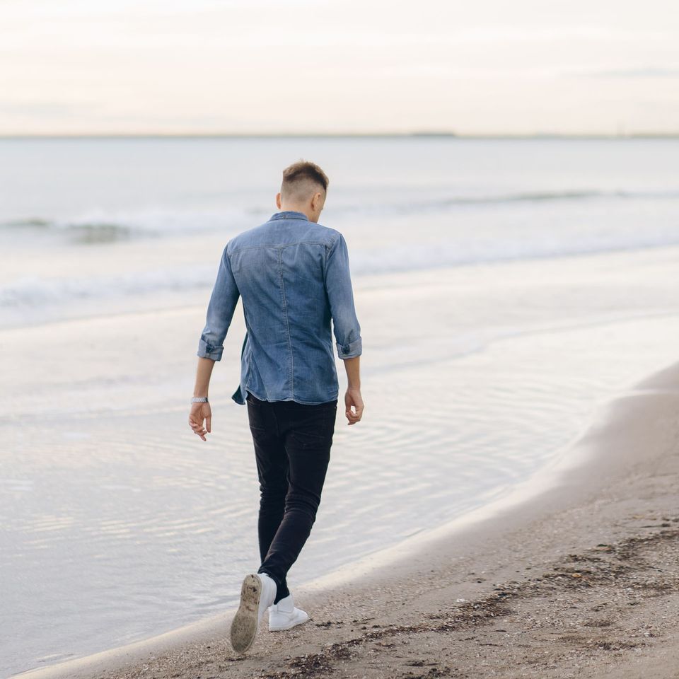 Person walking forwards, in nature