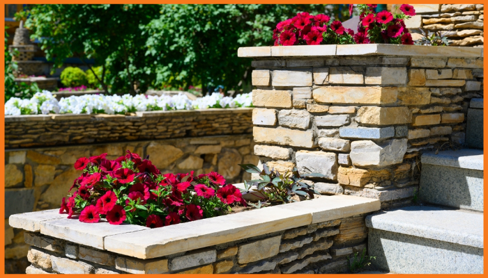 Stone retaining wall installed at a residential home