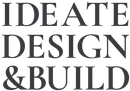 The logo for ideate design and build is black and white.
