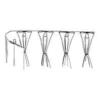Line drawing of a row of four draped stands holding lamps, with a curved support.