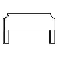 Outline of a headboard with curved top corners and rectangular legs.