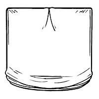 White cloth, draped over a rounded shape, with a folded bottom and pointed upper center.