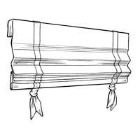 Roman shade, white fabric, folded and tied up with ribbon.