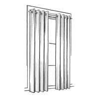 Window with drawn curtains, depicted in black and white.