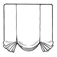 Window shade with a gathered, draped design.