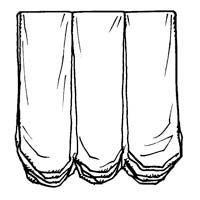Roman shade window covering with three draped sections.