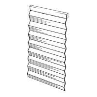 Accordion-style window shade, folded and partially extended, depicted in a black and white line drawing.
