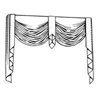 Draped valance with fabric folds, center embellishment, and side accents hanging above a window.