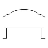 White outline drawing of a headboard with a scalloped top and two square legs.