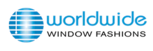 Logo: Blue globe with blinds graphic, 