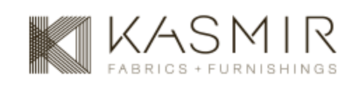 Kasmir Fabrics + Furnishings logo. Gray geometric 
