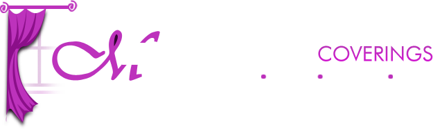 Logo with a purple curtain, window, and text that reads 