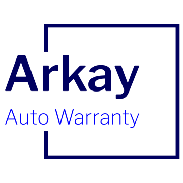 Logo for Arkay Auto Warranty, blue text with a surrounding blue square.
