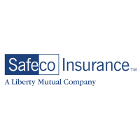Safeco Insurance logo with text in white and blue. 