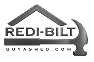 Logo for Redi-Bilt, a shed retailer. It features a roof shape and a hammer, with the text