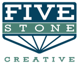 Five Stone Creative logo in teal, white, and gray with stylized diamond graphic