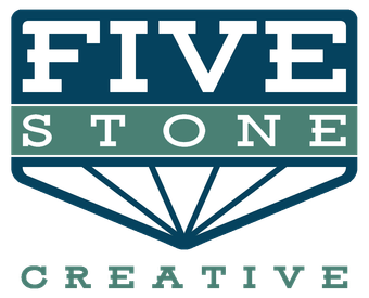 Five Stone Creative logo in teal, white, and gray with a diamond emblem.