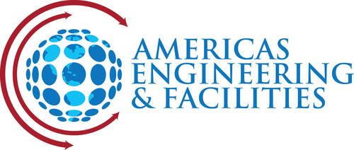 Americas Engineering & Facilities logo with blue globe and red circular swooshes