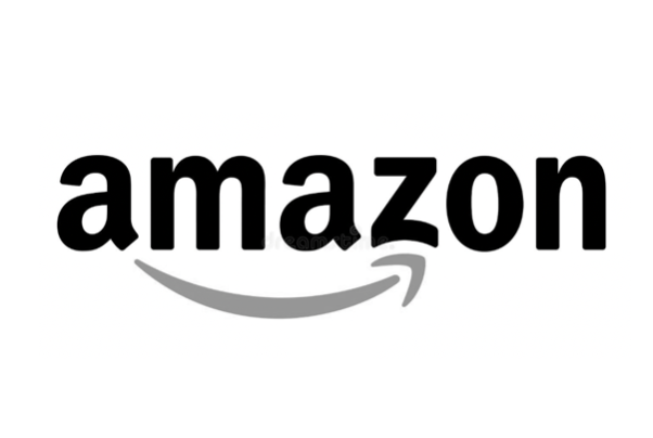Amazon logo with black lowercase text and a gray smile arrow underneath