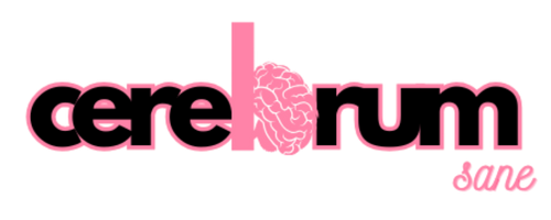 A pink and black logo for cerebrum sane