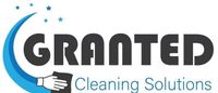 Logo for Granted Cleaning Solutions. Text over a crescent and stars, a hand wiping with a cloth.