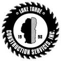 Lake Tahoe Construction Services logo with black circular saw blade and white text, 1998.