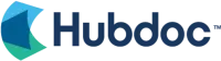 Hubdoc logo with blue and green abstract design and dark blue text.