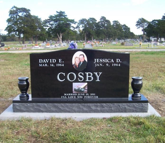 Black memorial gravestone for David E. and Jessica D. Cosby in a cemetery