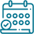 Blue outlined calendar icon with a clock face, indicating a scheduled event or date reminder