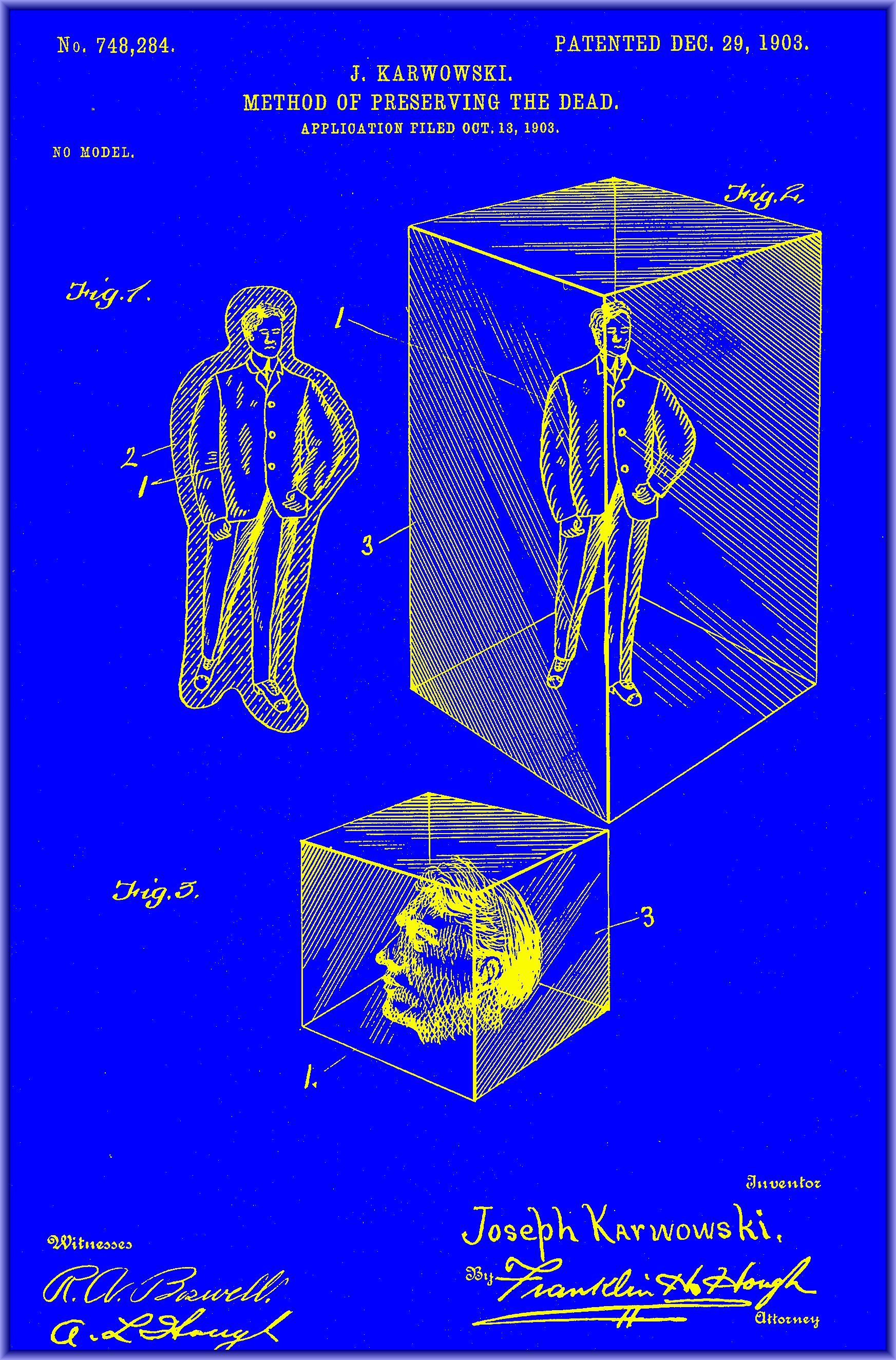 Blueprint of a person in a box, with drawings of the box, and the person outside the box.