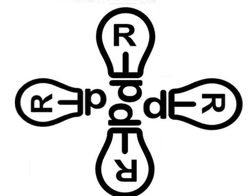 Four lightbulbs with the word 