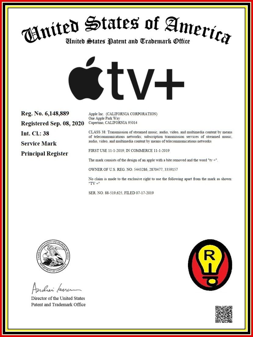 Official United States Patent and Trademark Office document for 