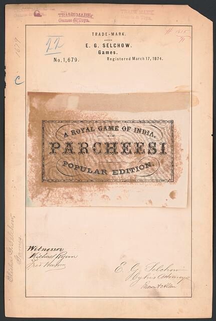 Cover of a Parcheesi game, 