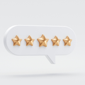 White chat bubble with five gold star ratings