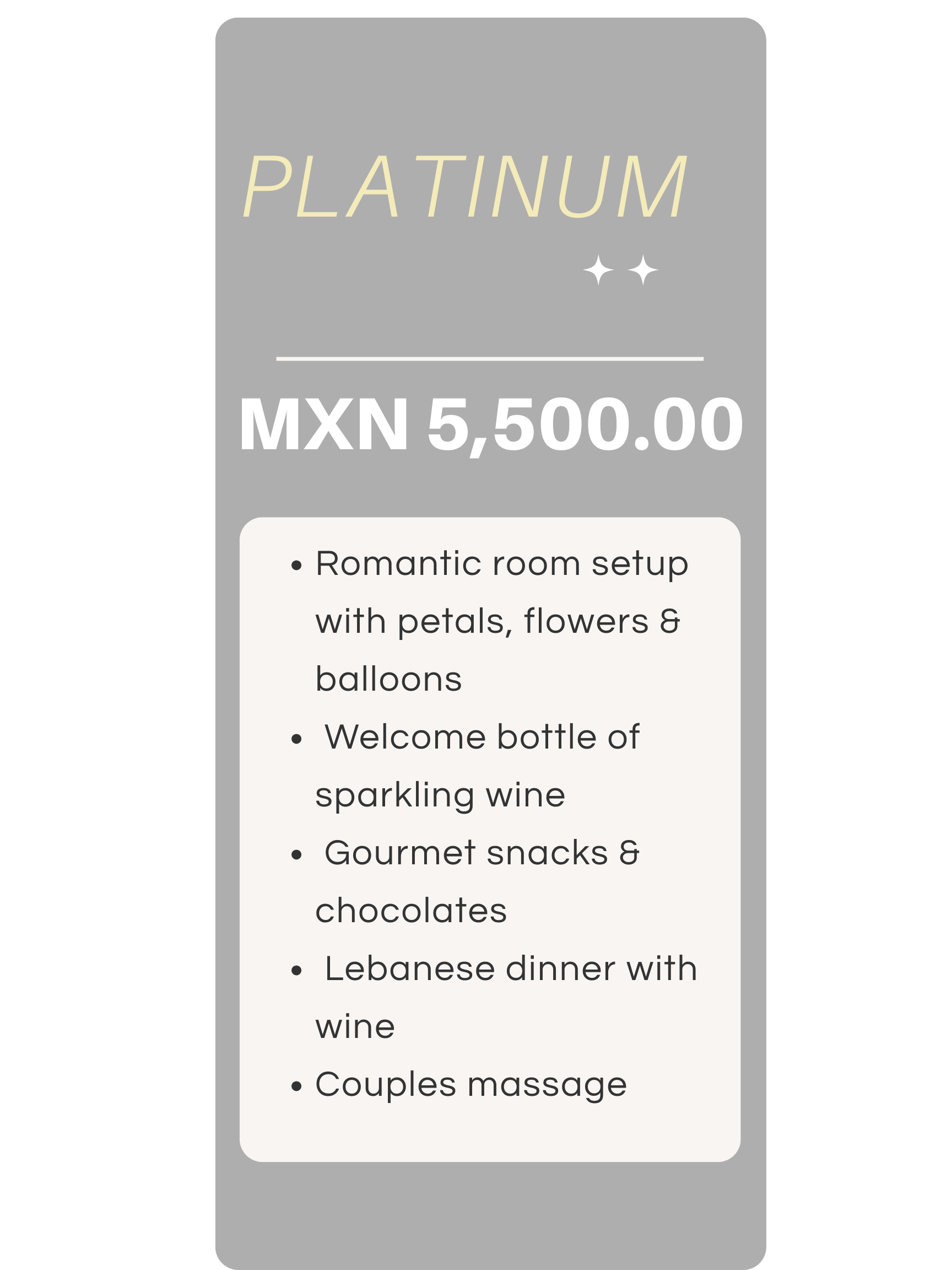 A gray menu card titled 
