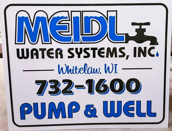 A sign that says ' meidle water systems inc ' on it