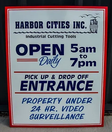 A harbor cities inc. industrial cutting tools sign