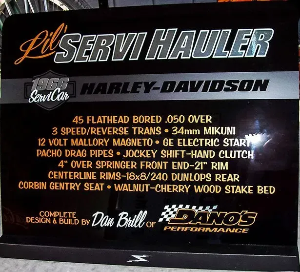 A sign that says ' lil servi hauler harley davidson ' on it