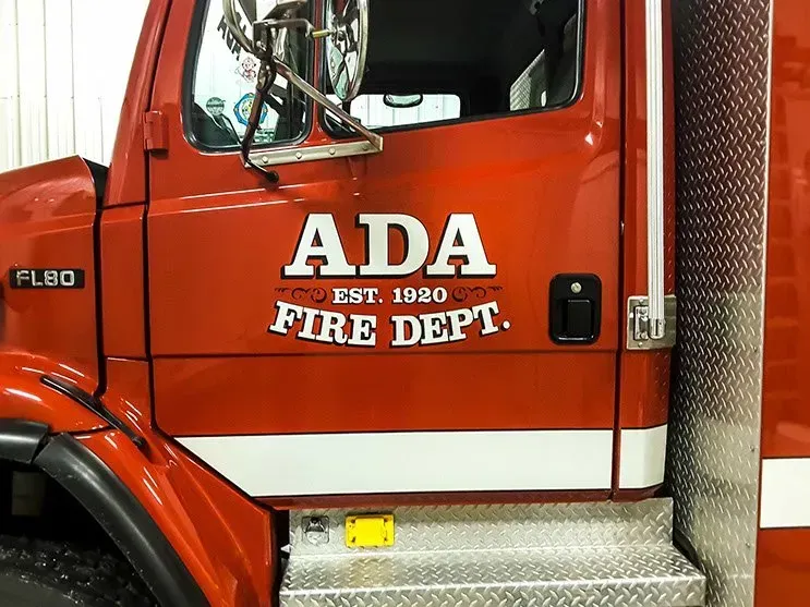 A red fire truck from the ada fire department