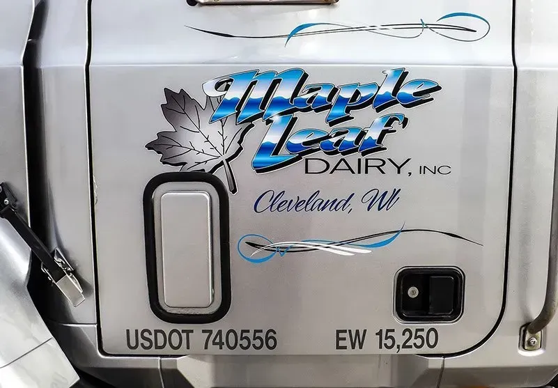 The back of a maple leaf dairy truck