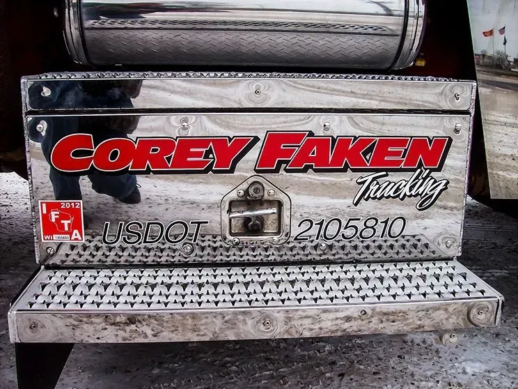 A cory faken truck is parked in the snow