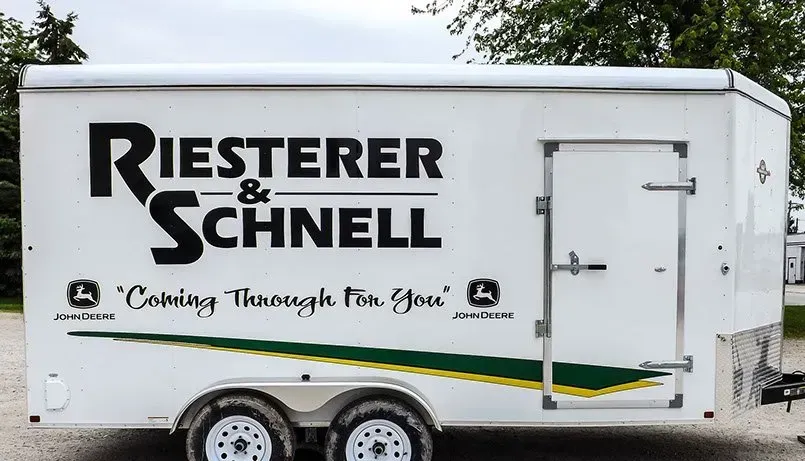 A white trailer with riesterer & schnell written on it